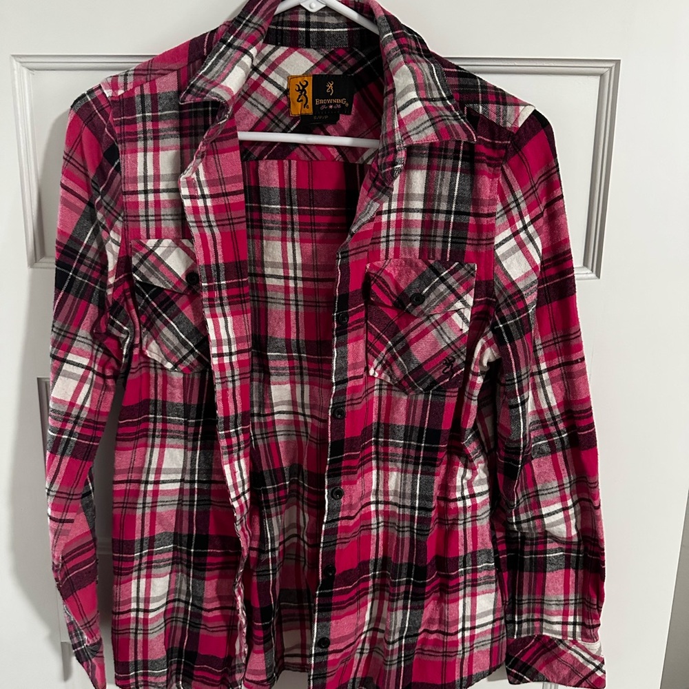 Browning Pink and Black Plaid Shirt